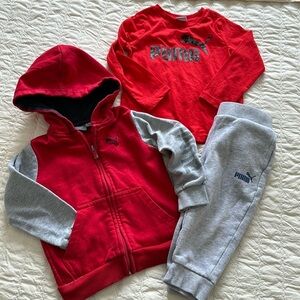 24M puma, red and gray, baby boy lot, sweatpants, zip hoodie, and long sleeve T